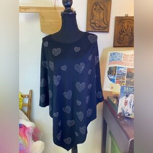 JOANNA HOPE Black Knit Sparkly Rhinestone Heart Poncho Cape SMALL-MEDIUM Cute!